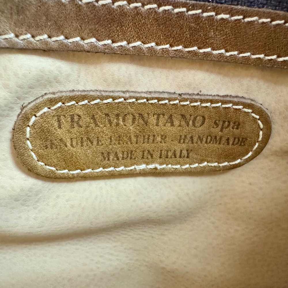 Tramontano Napoli Italian Leather Structured Satchel Handbag Beige Gold Hardware - Picture 10 of 12